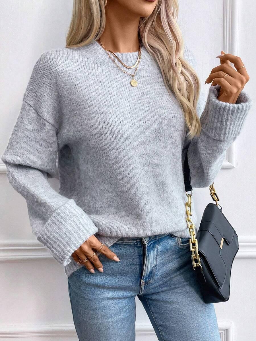 Solid Color Long Sleeve Sweater Cozy Everyday Knit Pullover