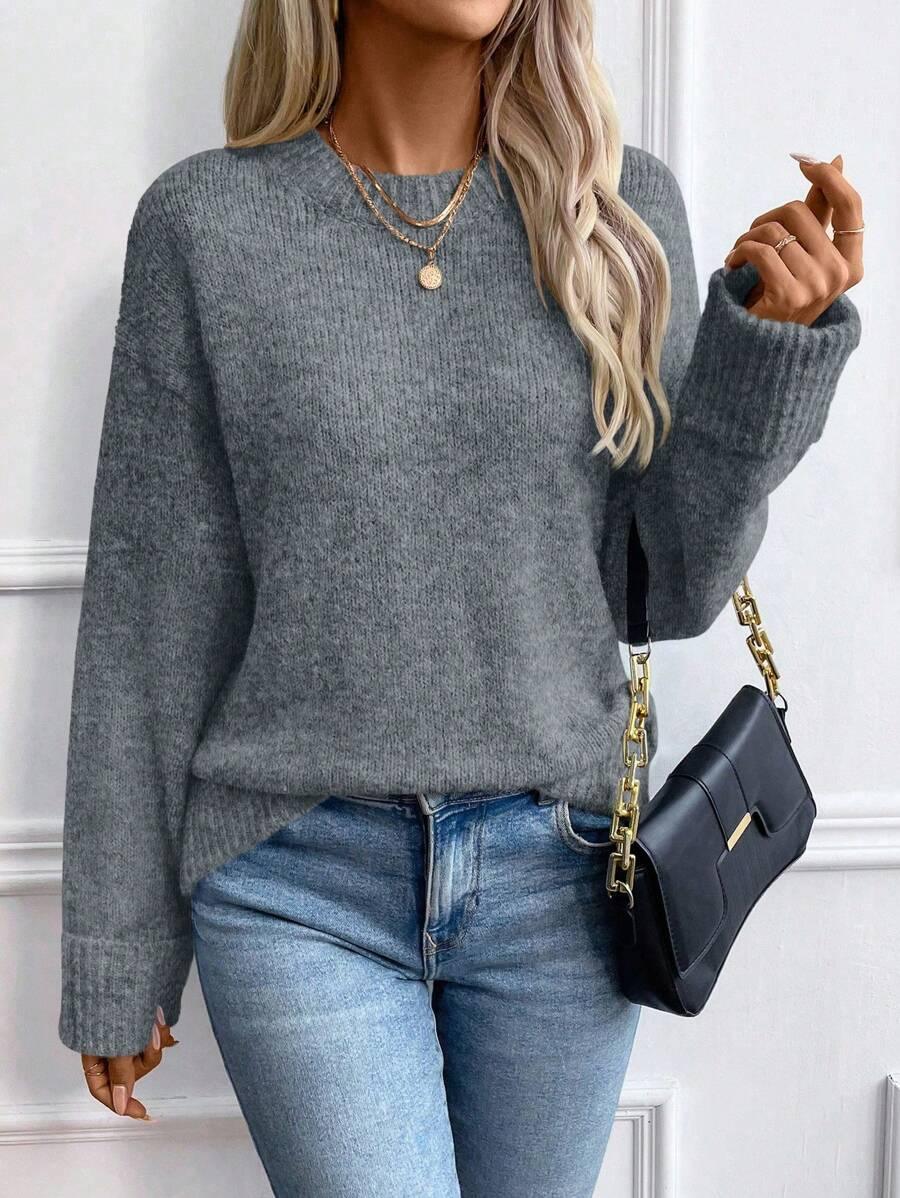 Solid Color Long Sleeve Sweater Cozy Everyday Knit Pullover