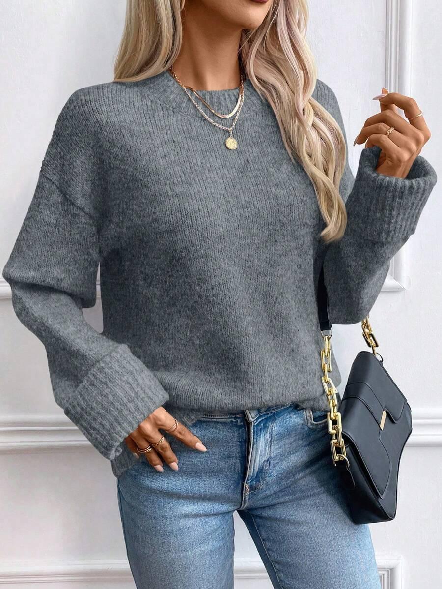 Solid Color Long Sleeve Sweater Cozy Everyday Knit Pullover