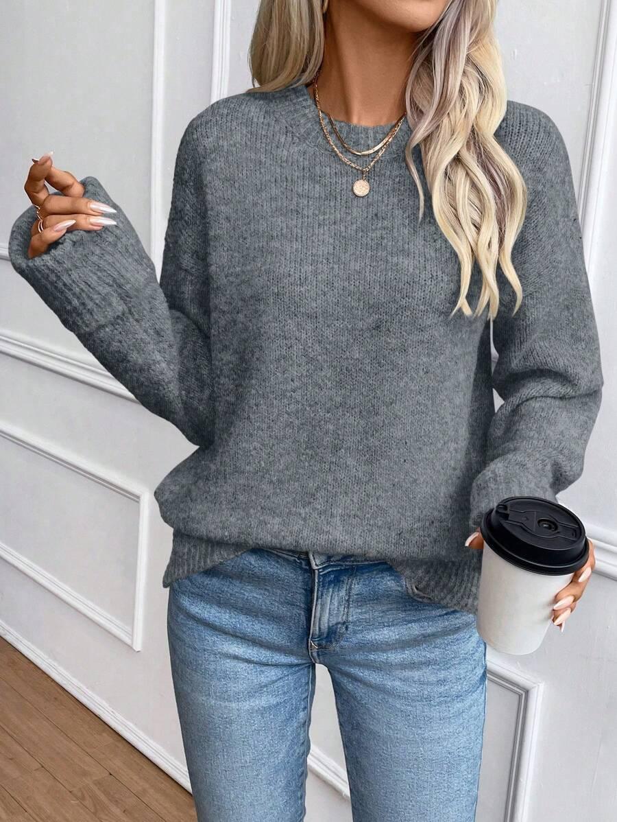 Solid Color Long Sleeve Sweater Cozy Everyday Knit Pullover
