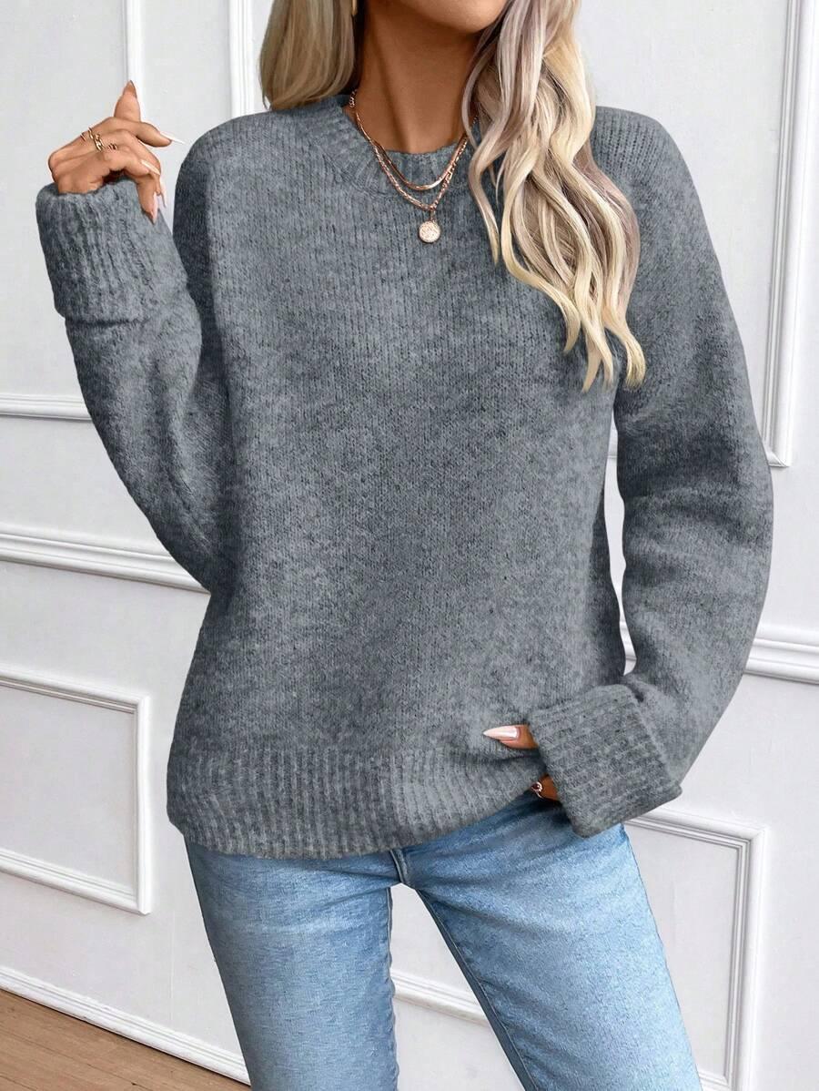 Solid Color Long Sleeve Sweater Cozy Everyday Knit Pullover