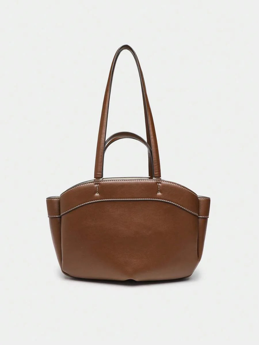 Pleated PU Tote Bag Large Capacity With Double Handles