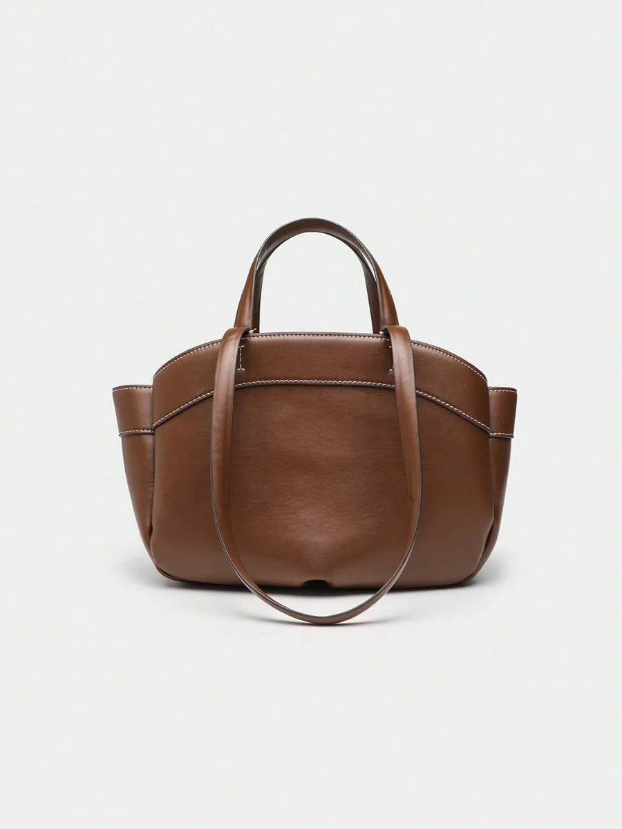 Pleated PU Tote Bag Large Capacity With Double Handles