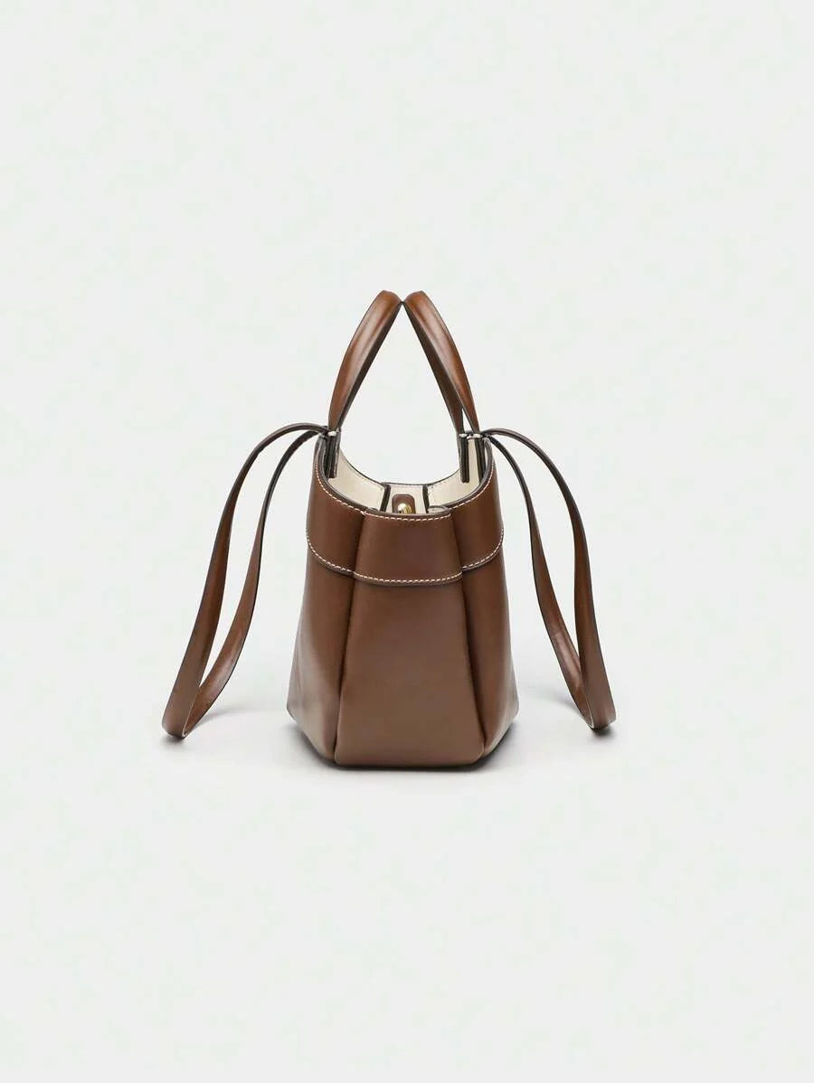 Pleated PU Tote Bag Large Capacity With Double Handles
