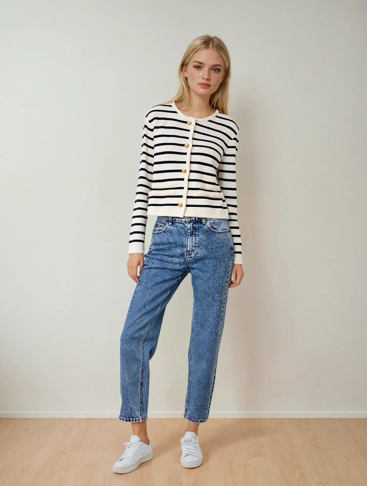 Classic Stripe Button-Up Knitted Cardigan
