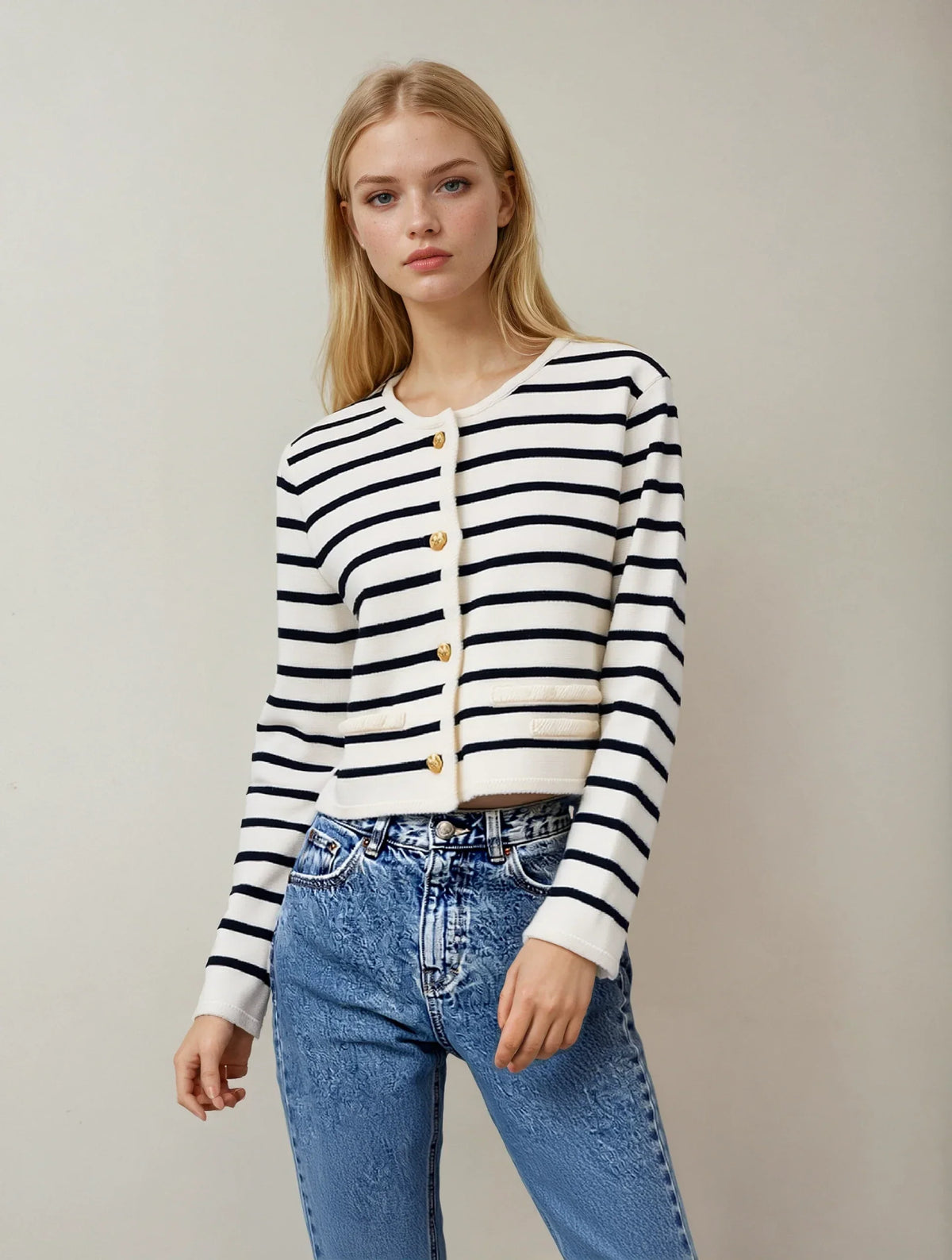 Classic Stripe Button-Up Knitted Cardigan