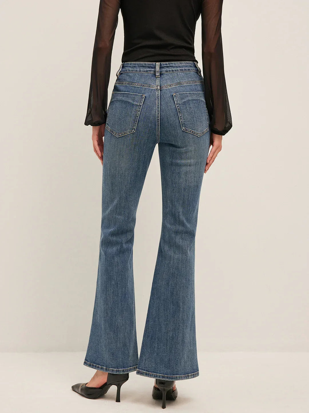 Casual Style Flared Mid-Waisted Skinny Jeans
