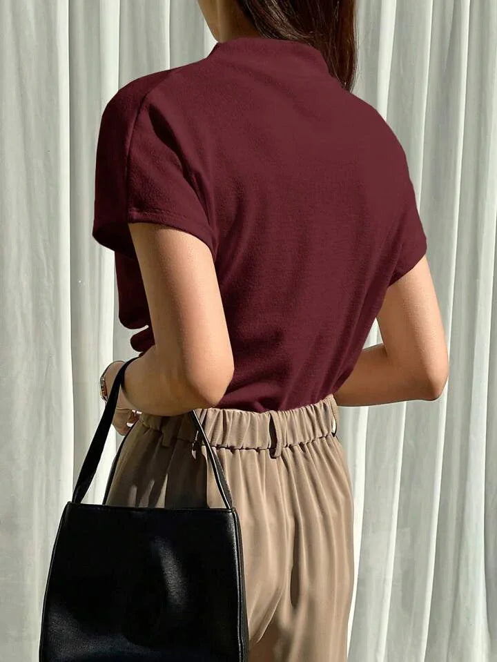 Casual Chic Solid Color Funnel Neck Blouse