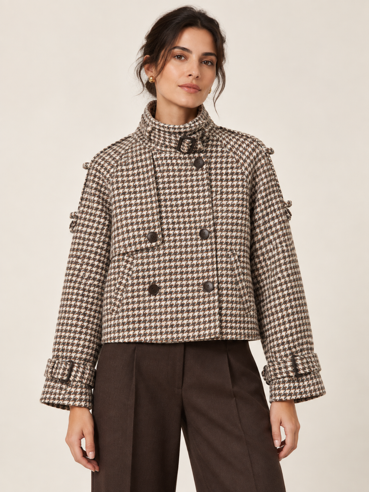 Vivienne Houndstooth Cropped Trench Jacket